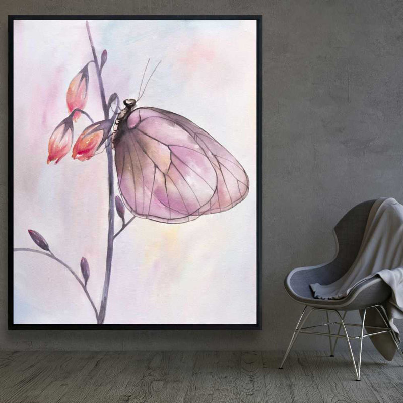 Delicate Butterfly - Pink Framed Canvas for Home Decor