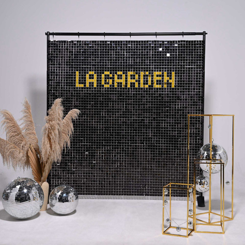  24 panneaux de toile de fond muraux chatoyants 4 x 6 pi Blcak carré décoration de fête à paillettes pour fiançailles anniversaire