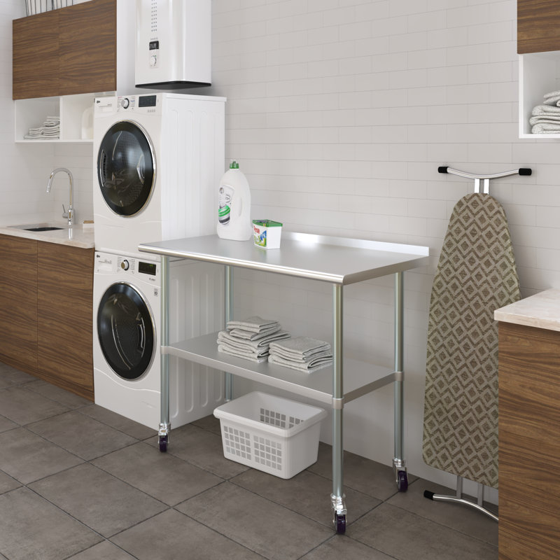 48'' Stainless Steel Work Table with Backsplash and Casters