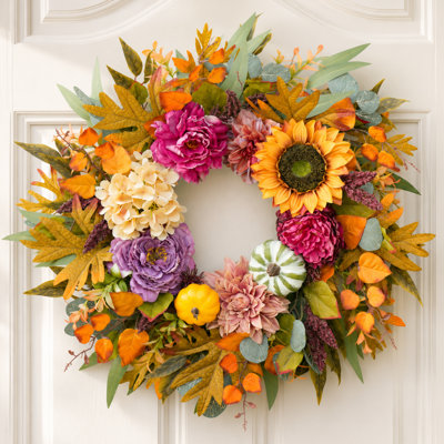 24" Full Fall Wreath Front Door Wreaths with Layered Autumn Floral Outside Decor Handmade