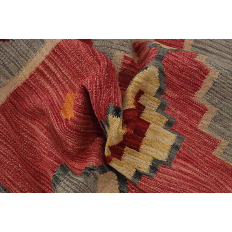 Tapis géométrique à tissage plat kilim 5 x 8