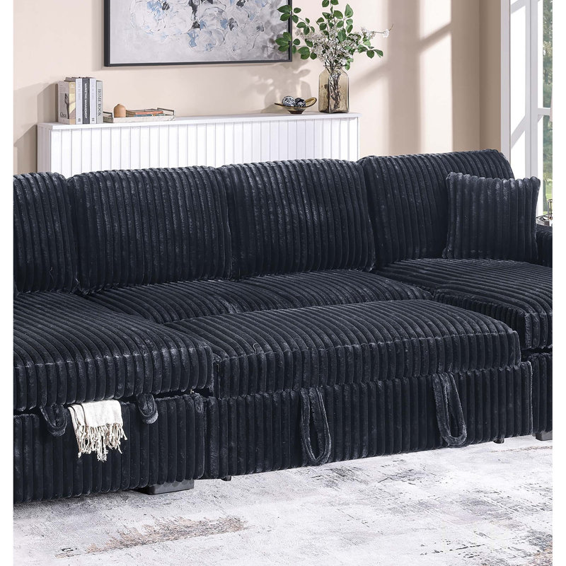 Canapé-lit modulaire rembourré en tissu de velours côtelé de style moderne avec deux chaises de rangement pour le salon principal