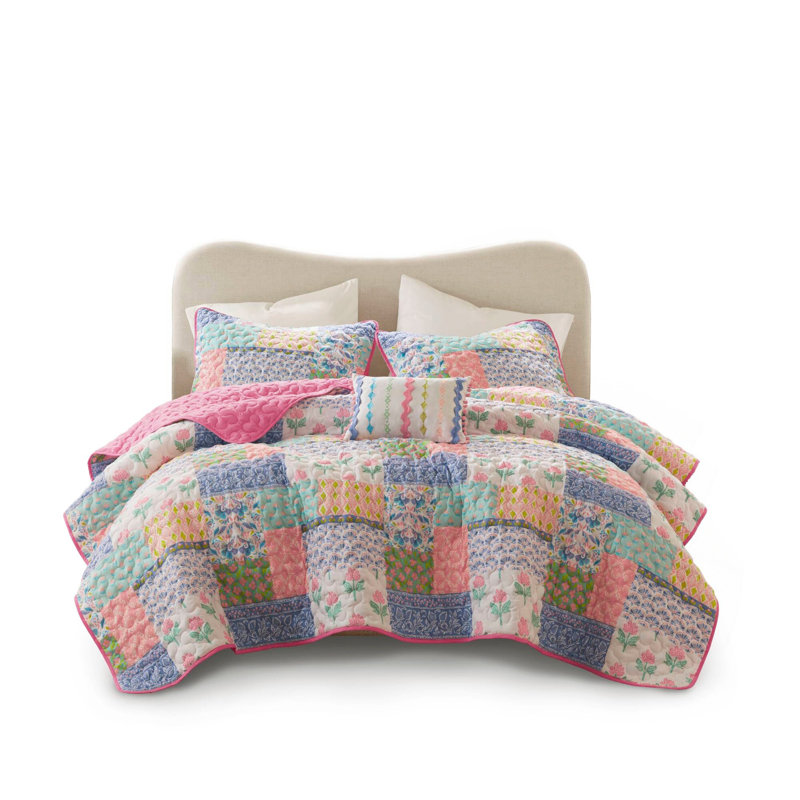 4-Piece Full/Queen 4pcs Quilt Set,Pink