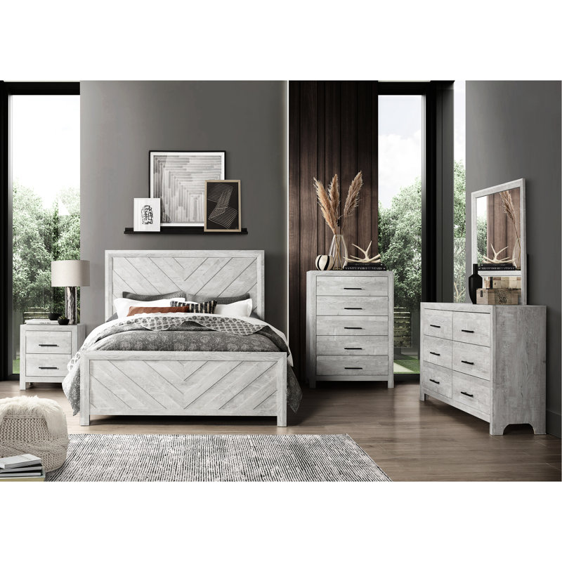 Lit double pleine grandeur moderne gris, chambre à coucher avec lit en bois gris et cadre solide fonctionnel