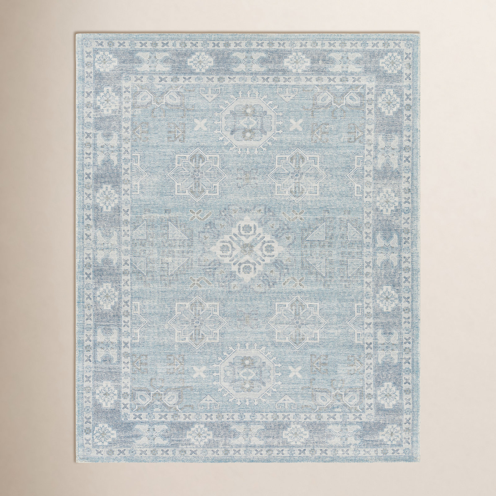 Hopkins Denim Sky Blue Hand-Tufted Oriental Rug, Rectangle 8' x 10'