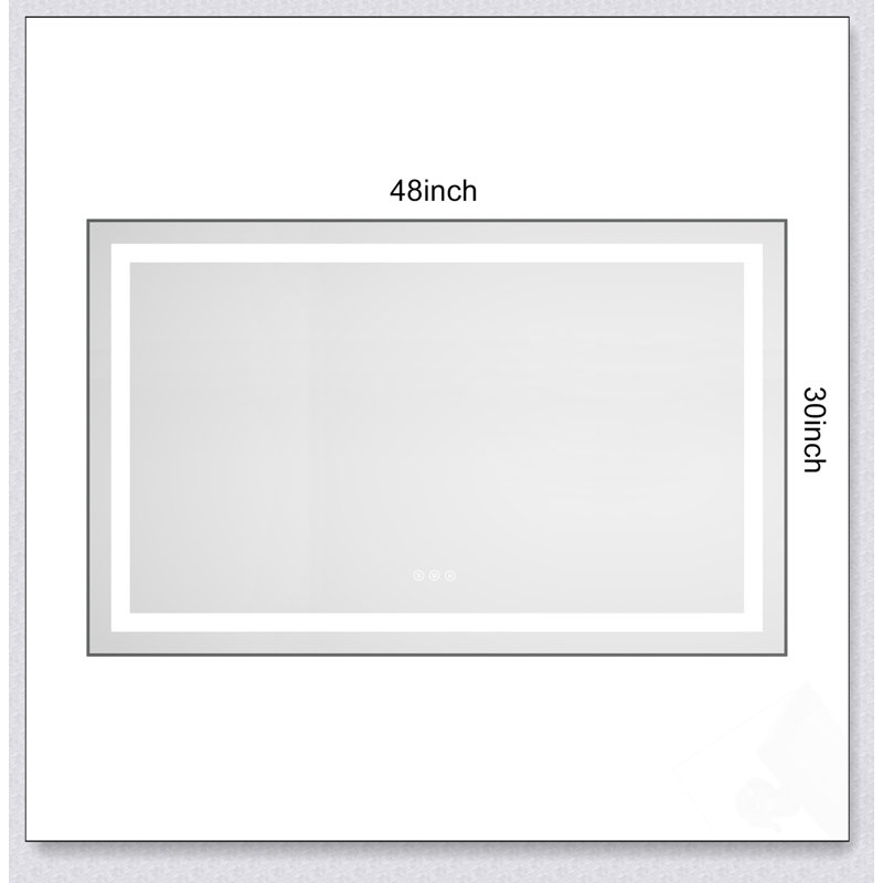 Miroir de salle de bain DEL, 30 po x 48 po, Brun, Horizontal