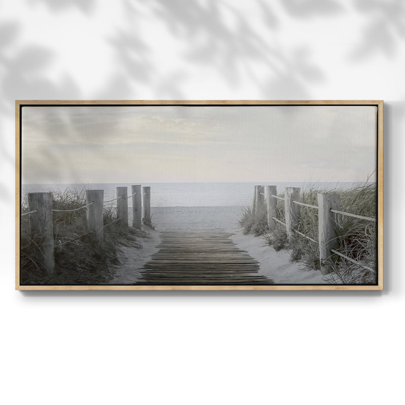 Beach Walkway - Toile tendue avec châssis encadré - Prêt à accrocher, H 21 po x l 41 po, Naturel