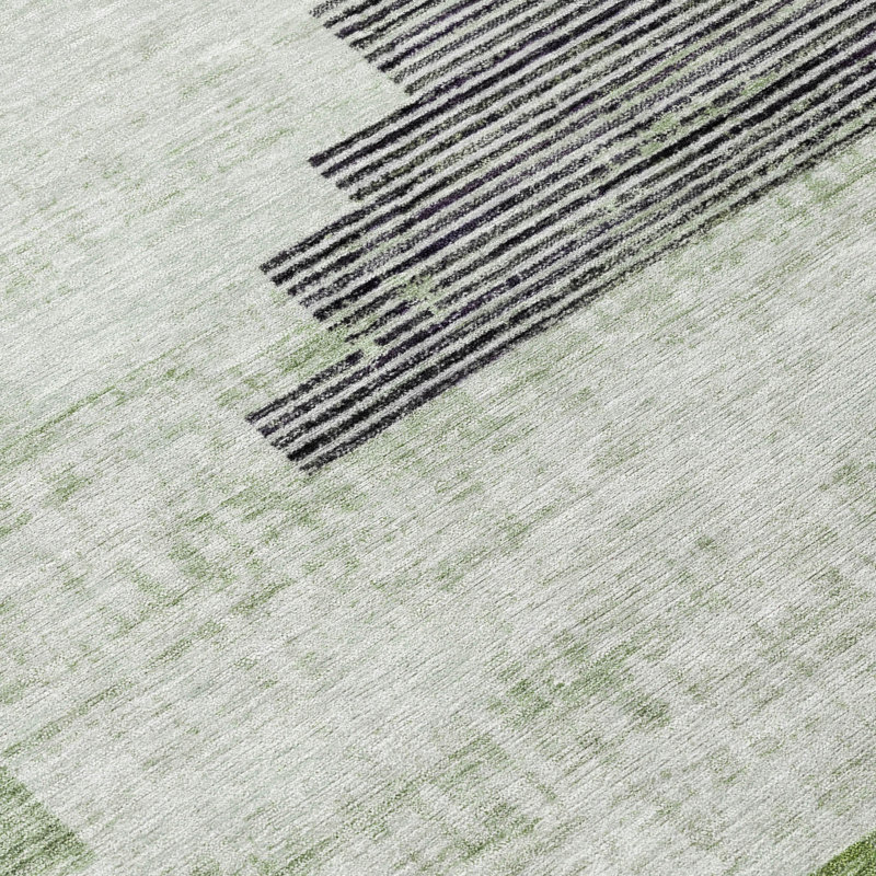 Machine Washable Indoor/Outdoor Xhevrie Fern Rug, Rectangle 3' x 5'