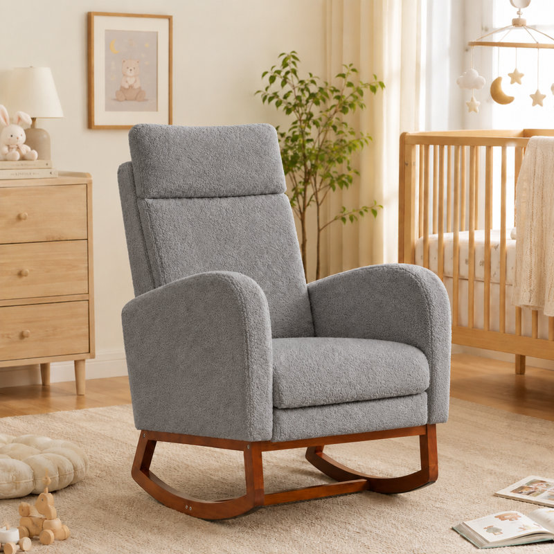 Chaise berçante avec repose-pieds Teedy, Teddy Beige
