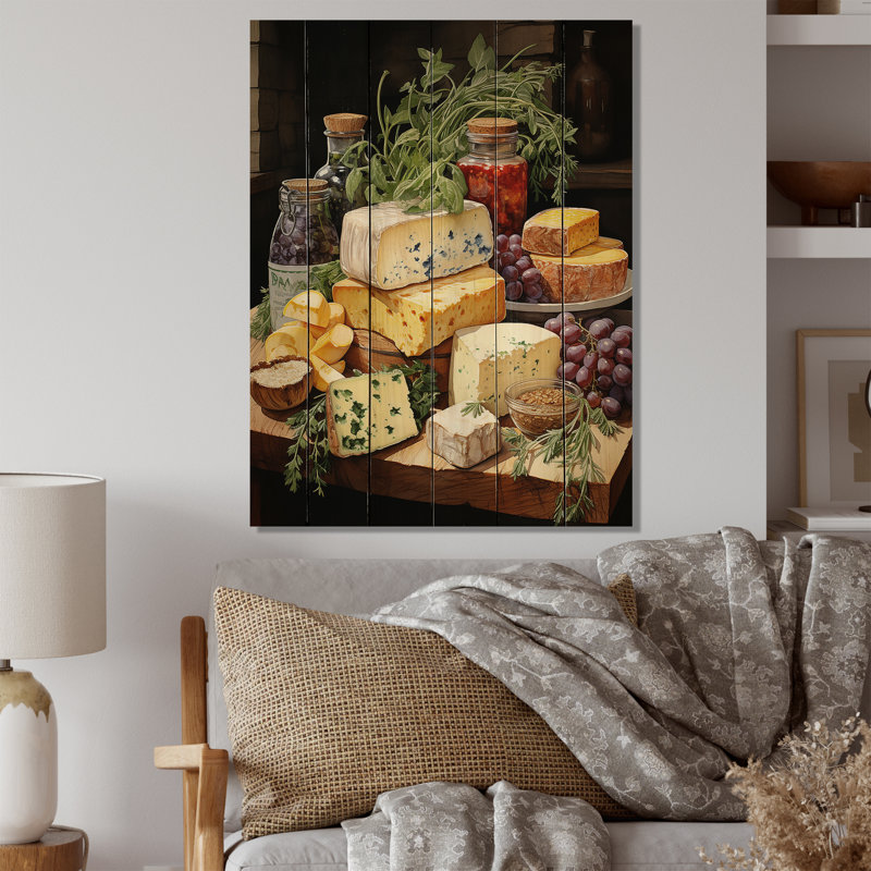 Plateau de fromages alimentaires II - impression sur bois sans cadre, H 40 po x l 30 po x P 0,78 po