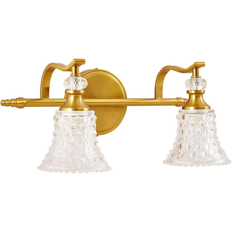 Luminaire de meuble-lavabo vintage doré avec abat-jour en cristal, Deux lumières