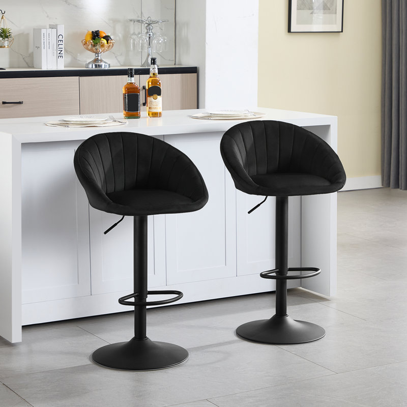 Swivel Upholstered Adjustable Height Counter Stool with Metal Frame, Black