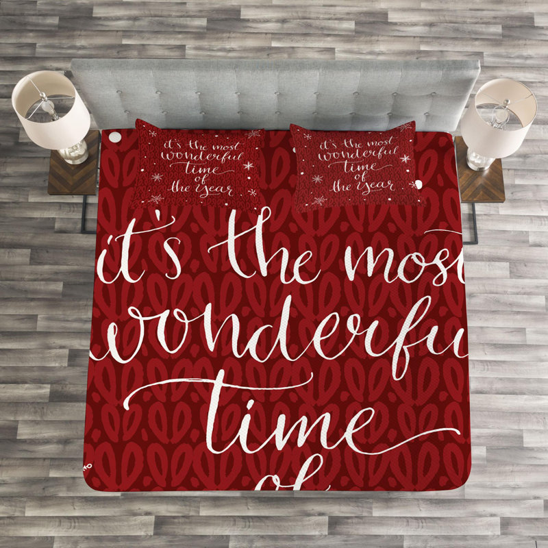 King Size Red and White Quilted Bedspread Set