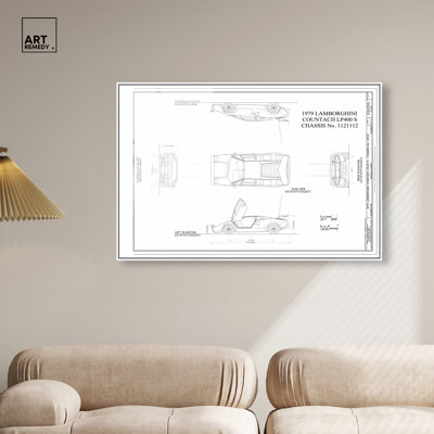 Décoration murale Lamborghini Countach, reproduction d'art acrylique encadrée par Art Remedy, cadre argenté, 54 x 36