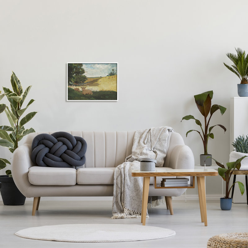 Warm Afternoon Landscape Print on Canvas with White Frame