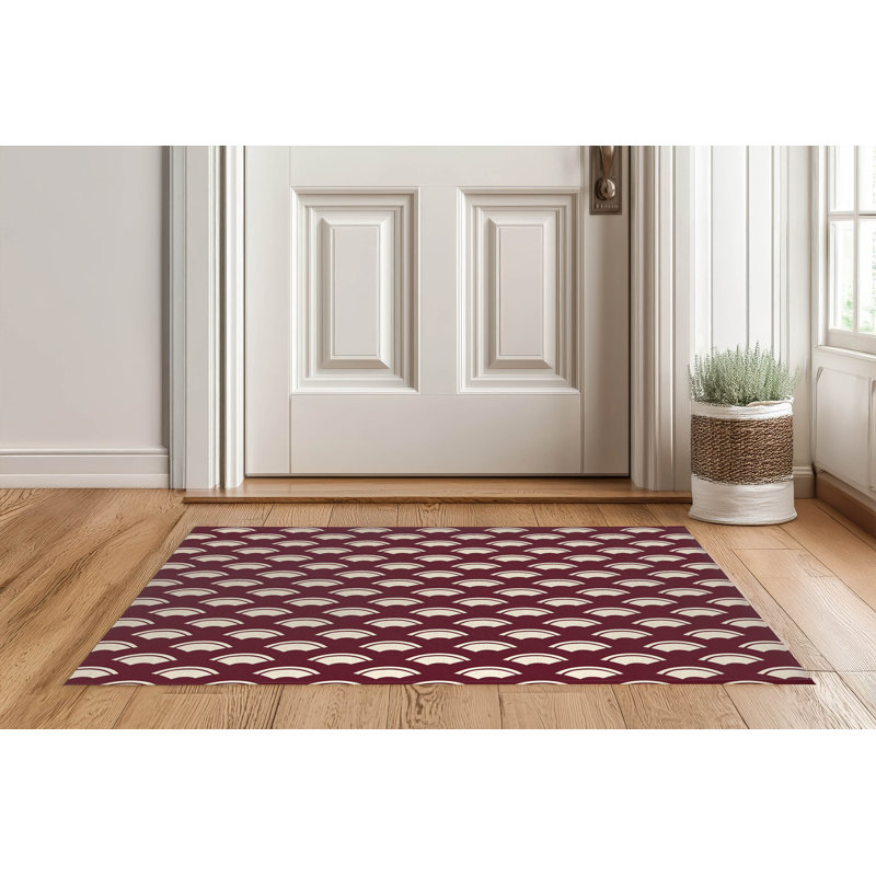 Tapis d'entrée intérieur ultra mince, léger et antidérapant à motif de vagues de l'océan japonais, Vin, L 48 po x L 72 po
