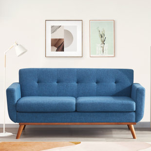 Linen-Like Fabric Modern Adjustable Square Armrest Sofas, Blue Grey