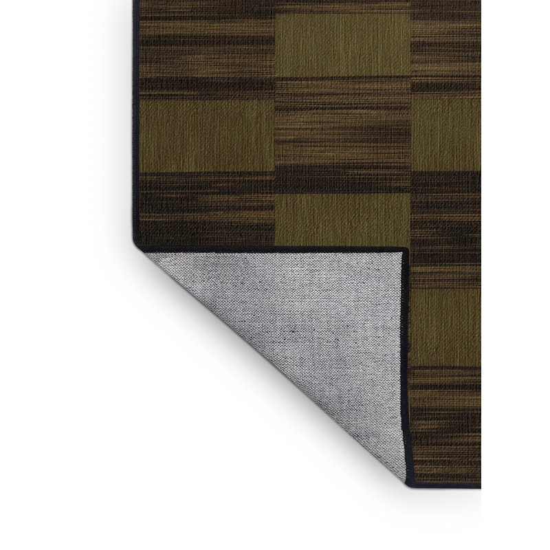 Machine Washable Checkered Brown Area Rug