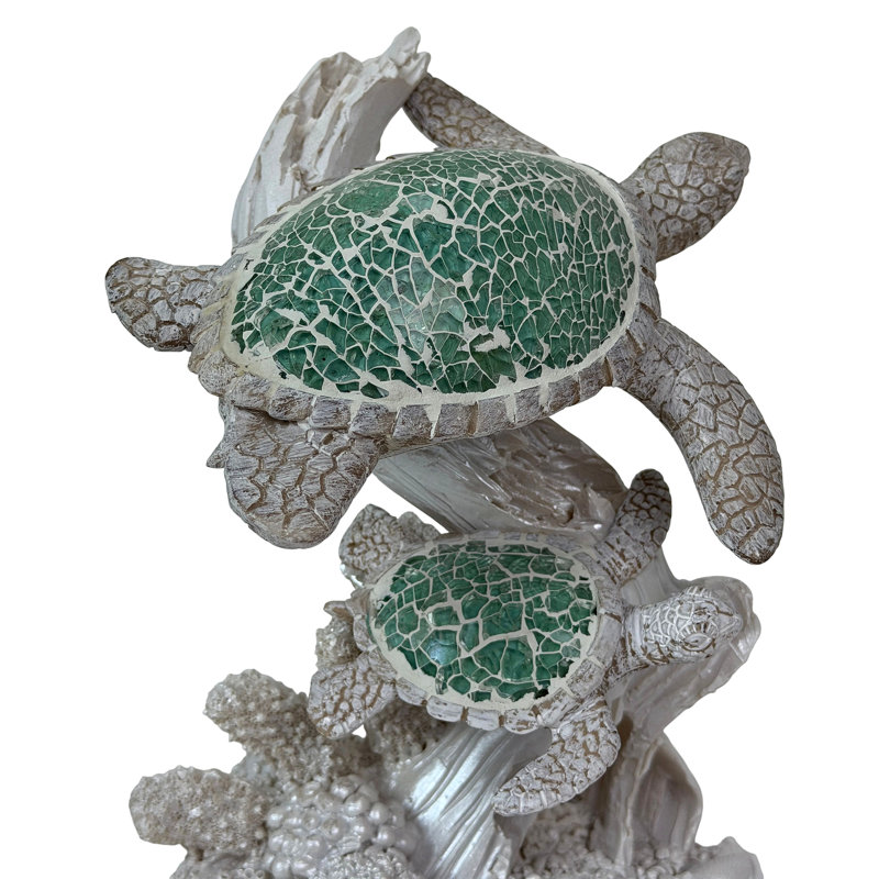 Lampes de table en mosaïque de tortues marines côtières, en résine blanc cassé, lot de 2, type A, 48 cm de hauteur