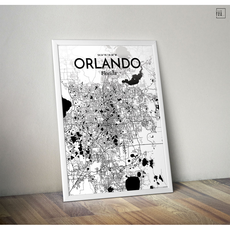 « orlando city map », reproduction d’impression sur affiche à motif encre, H 20 po x l 16 po