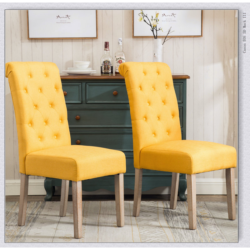 Ensemble de 2 chaises de salle à manger parsons capitonnées Habit, gris anthracite, Jaune