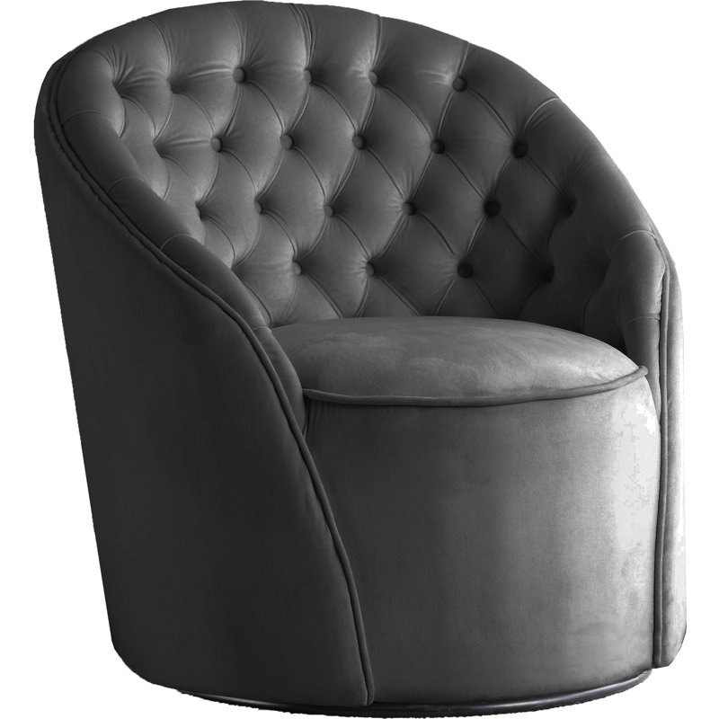 Alessio Velvet Upholstered Swivel Barrel Chair, Gray Velvet