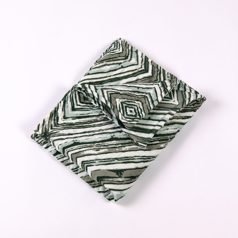 King Size Green Cotton Patterned Quilt Set