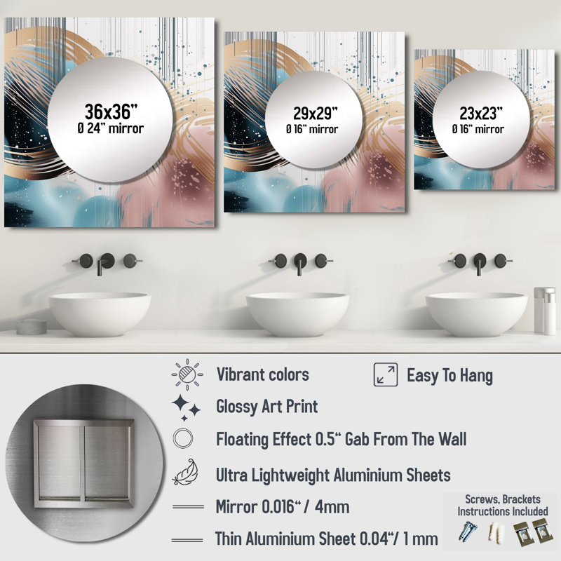 Ajax - Grand miroir carré abstrait en marbre pour décoration murale, 23 po x 23 po