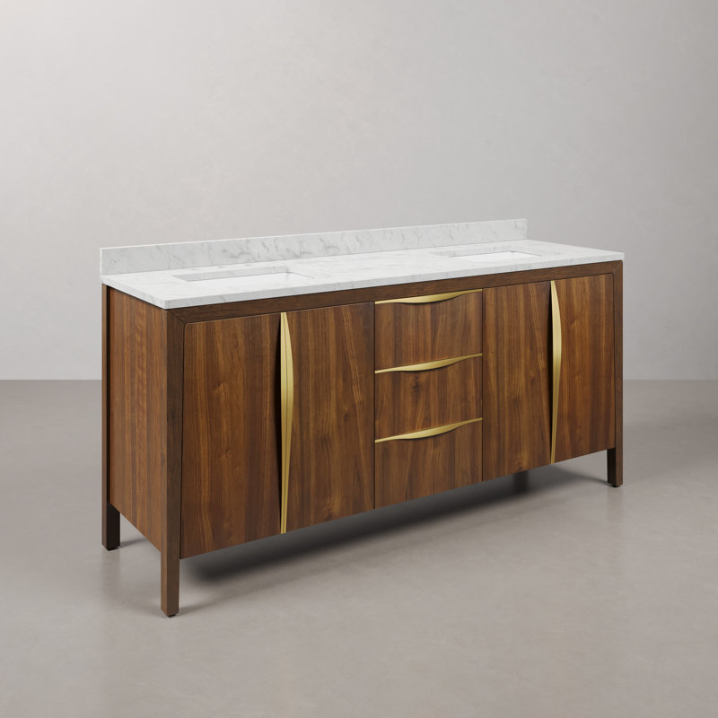 Meuble-lavabo double en marbre blanc Carrara de 72 po Klemenc