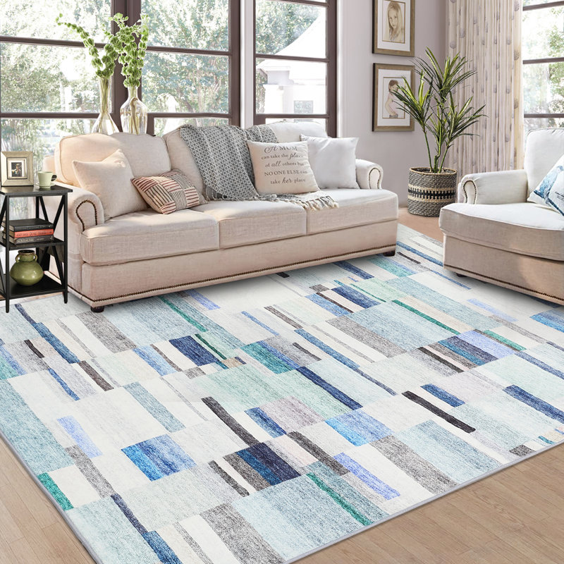 Tapis bleu / blanc / gris Eliina, Rectangle 9 pi x 12 pi