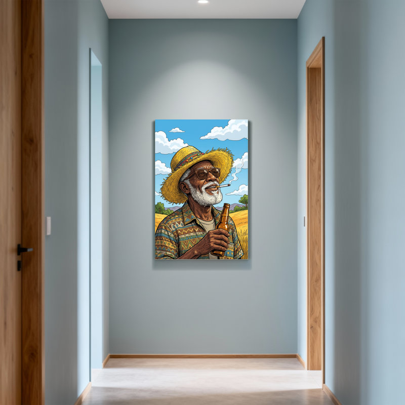 Fashion Farmer avec chapeau et bière dans un champ, H 36 po x l 24 po