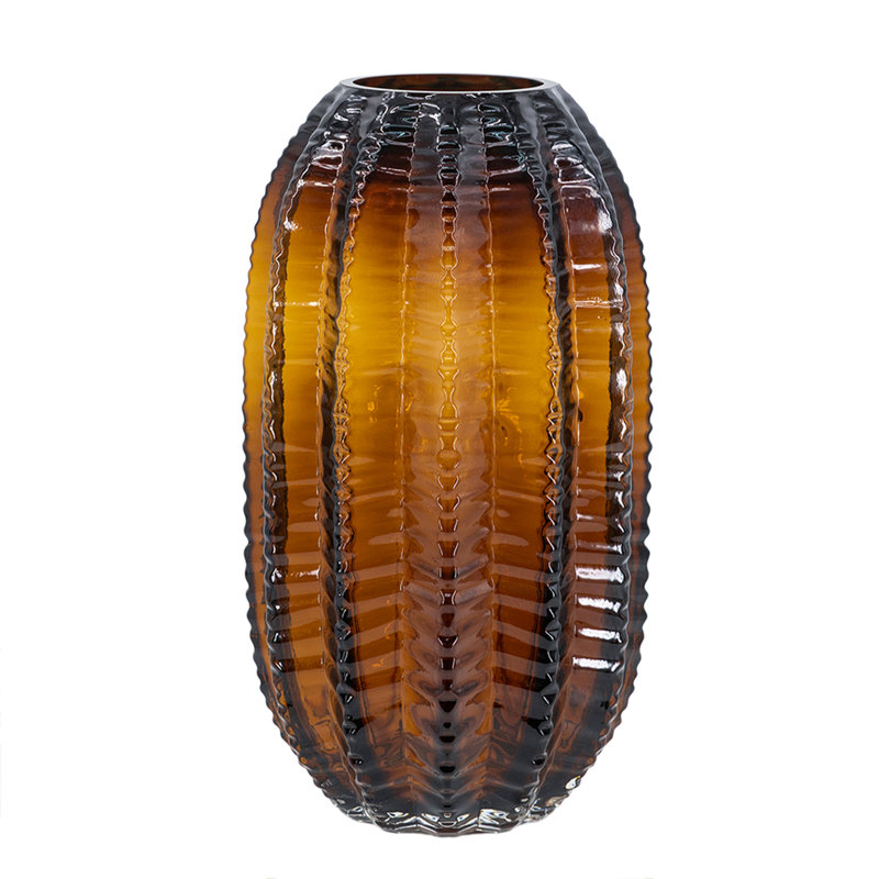 D6X11 "Vase cylindrique en verre texturé avec finition ambrée
