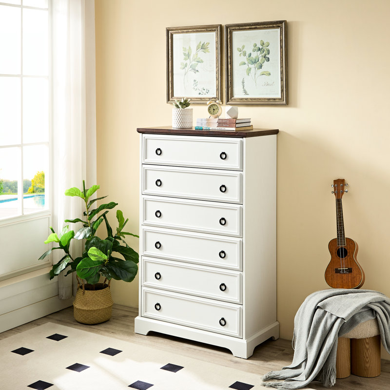 Commode de chambre à coucher moderne 6 tiroirs - Wiggle, texturé, facile à assembler, commode blanche