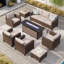 9 - Person Outdoor Wicker Patio Conversation Furniture Set with Swivel Chairs-1941954567-1941954562