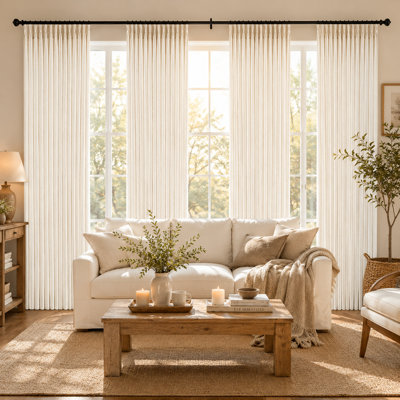 Pinch Pleated Thick Linen Curtains 84 Inches 4 Panels Set Ivory Cream Back Tab