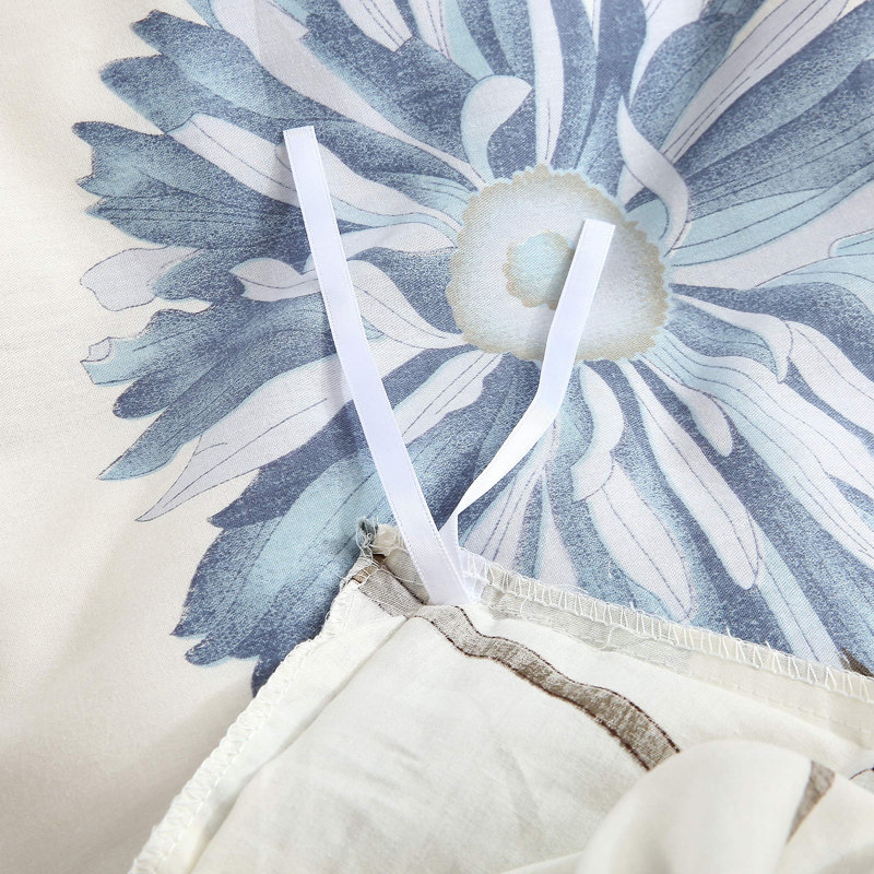 Ensemble de literie 100% coton à motif floral réversible Daisy Silhouette: housse de couette et deux taies décoratives (très grand) (édredon non inclus)