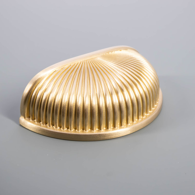 Ribbed Brass Semi Circle Cabinet Pull, Gold