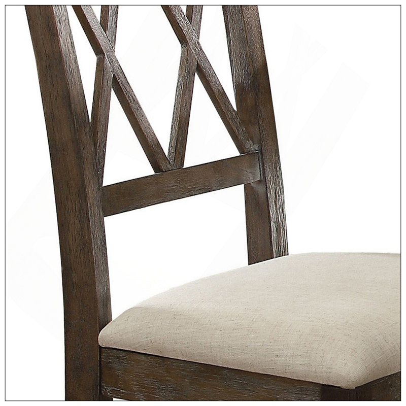 Chaises d'appoint à dossier ouvert beige et brun récupéré (ensemble de 2) avec revêtement en lin confortable et dossier en bois unique