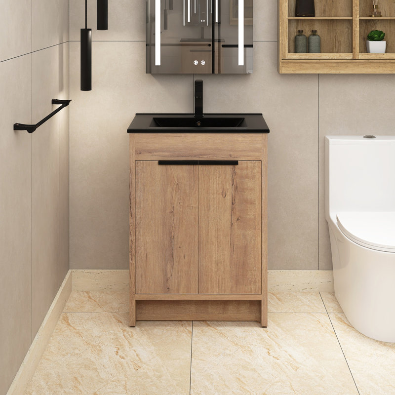 Ensemble de meuble-lavabo simple 24 po avec plateau en céramique Marialana, Noir mat