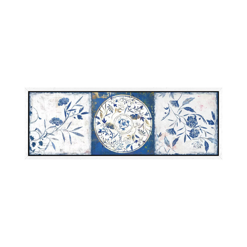 Indigo Ceramics I by Isabelle Z - Panoramic Print on Canvas, White Framed, 121.92 cm H x 40.64 cm W
