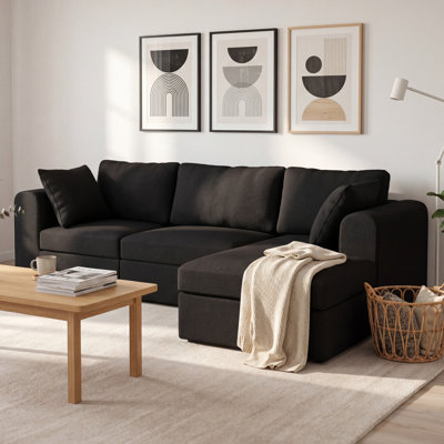 103.5" L-Shape Corduroy Cloud Couch for Living Room, Deep Seat Corduroy Modular Sectional Couch with Ottoman, No Assembly Required (3 Seater + Ottoman)