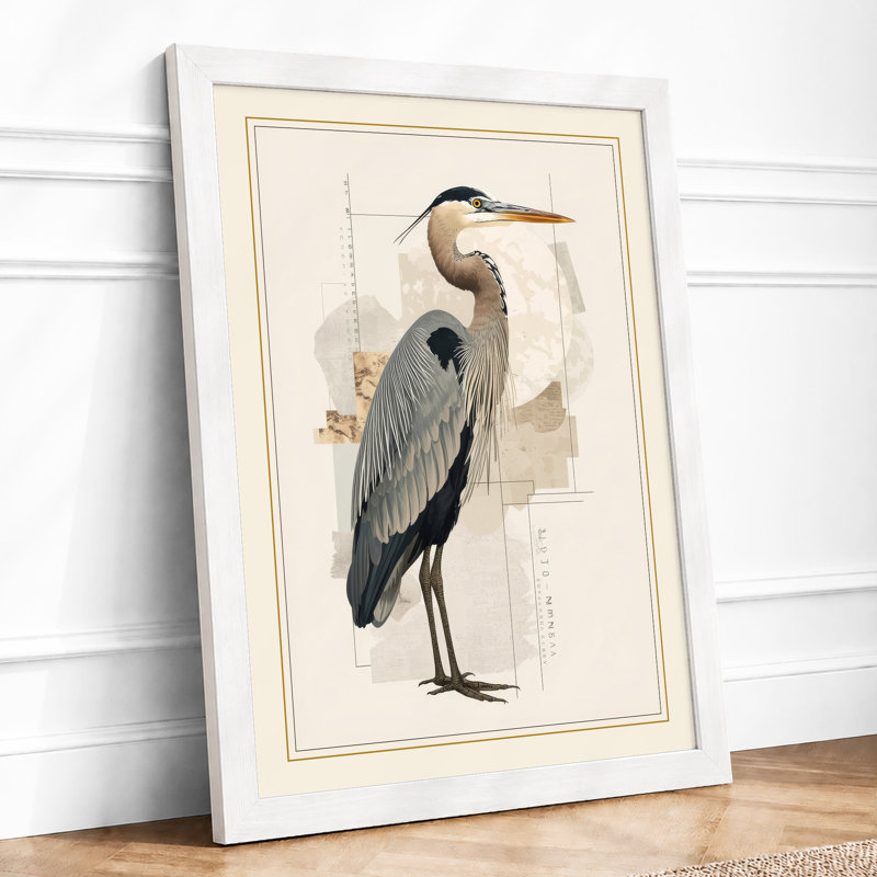 Great Blue Heron Botanical - Framed Print, A4 - 29.7 x 21.0 cm, White