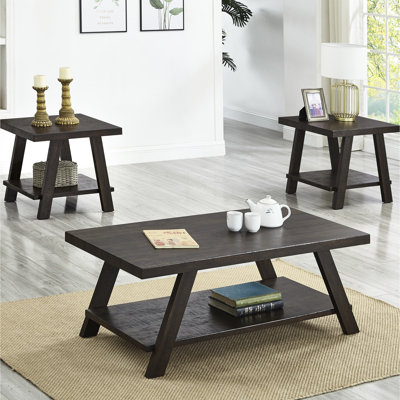 Table basse contemporaine de 3 po avec dessus rectangulaires et tablettes supplémentaires