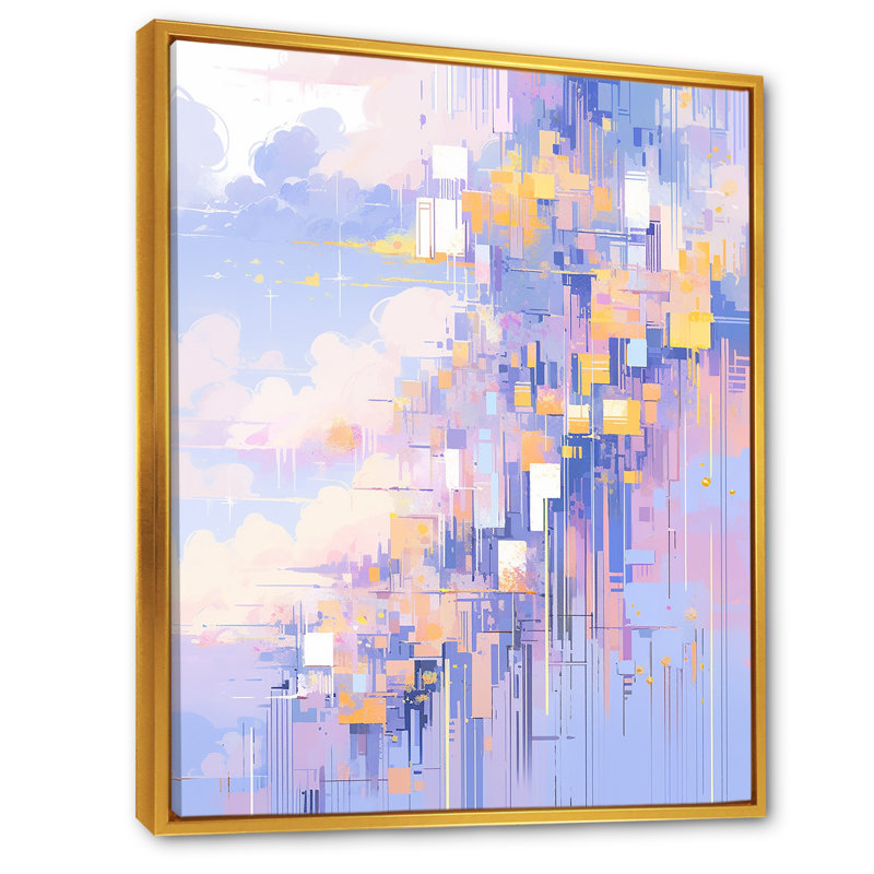 «Contemporary Lavender Bold Illumination», reproduction sur toile, Cadre flottant doré, H 32 po x l 16 po x P 1 po