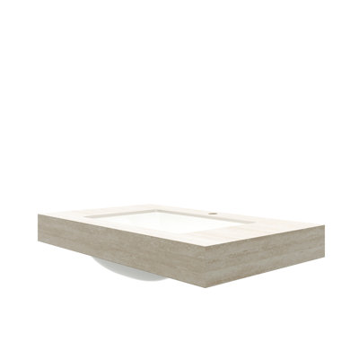 36" Sintered Stone Countertop With Design And Undermount Ceramic Basin, One Pre-Drilled Faucet Hole, Beige White, Good Resistance To Structural Damages, 36.6 In Depth, 18.39 Width, 8.28 Height,