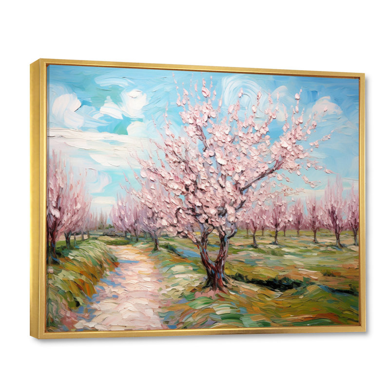 «Vangogh Blooming Cherry Trees» encadré sur toile par Vincent Van Gogh, peinture, H 30 po x l 40 po, Doré