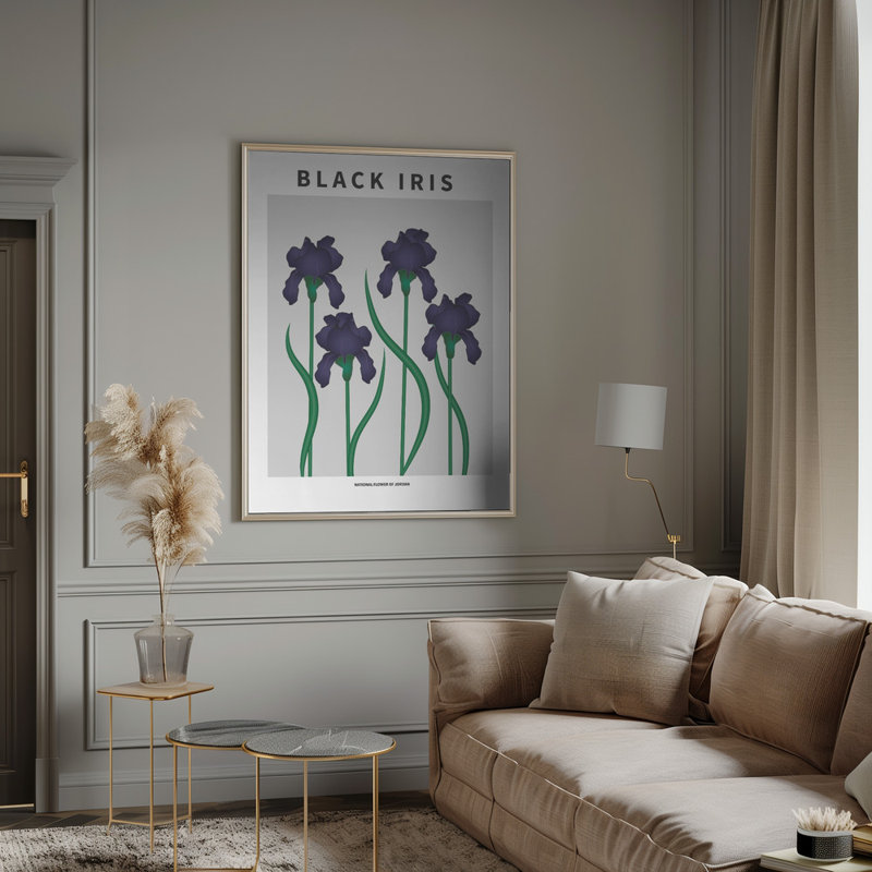 "Black Iris", art mural texturé encadré, Blanc, H 40 po x l 30 po