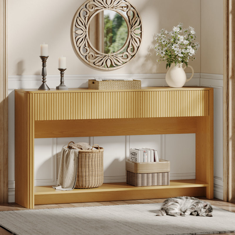 Console moderne avec tablette et tiroirs, Bois naturel