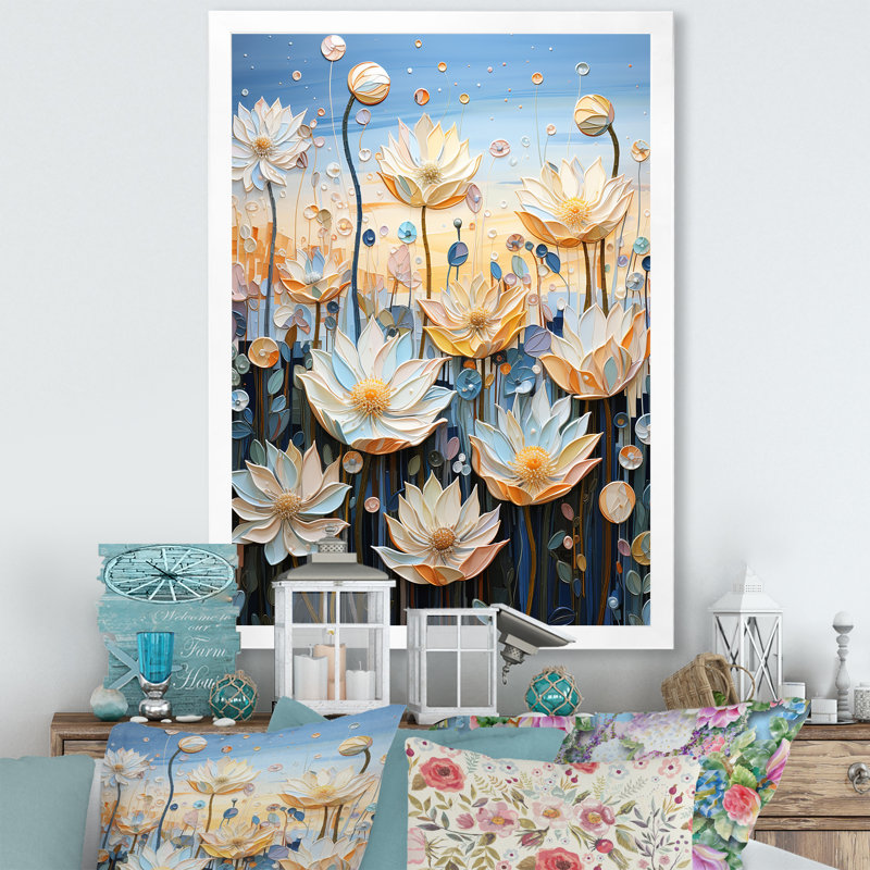 Pétales du lotus sacré IV sur toile, Cadre photo blanc, H 32 po x l 24 po x P 1 po