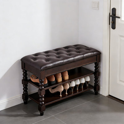 Padded Solid Wood Entryway Storage Bench